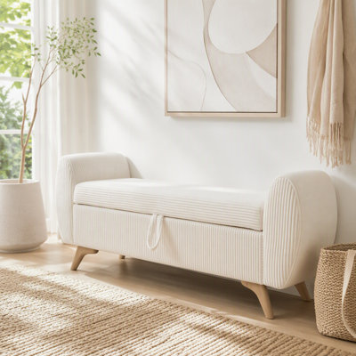 Banc de rangement rembourré en velours côtelé avec pieds en bois