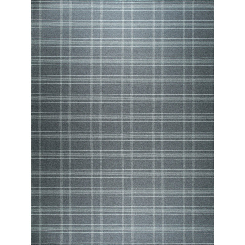 Gray Hand-Knotted Wool Subtle Plaid Weave Geometric Modern Contemporary Carpet Rug, 12' x 15'