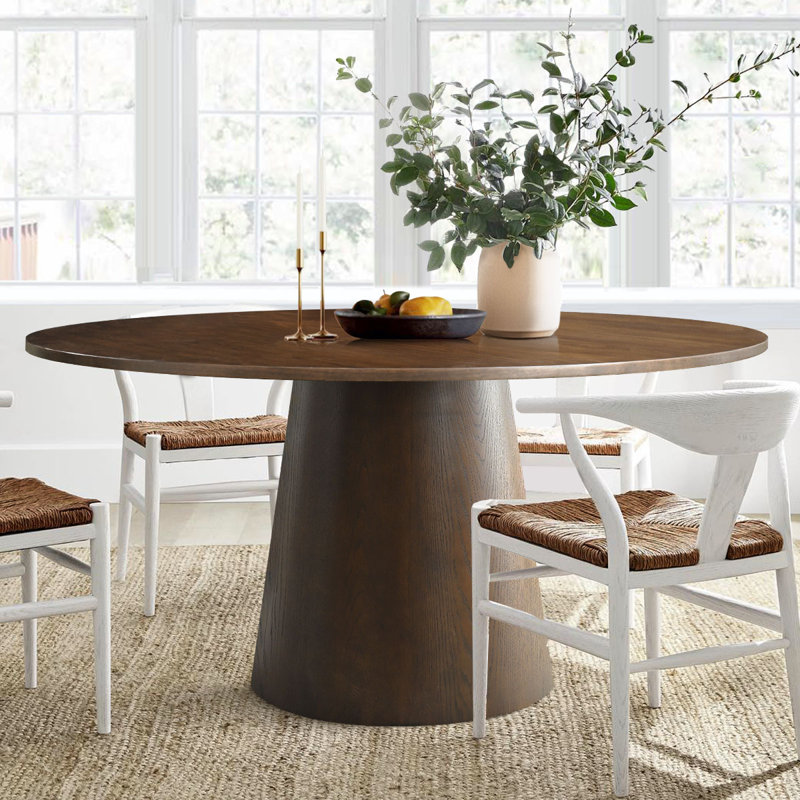 Solid Walnut Wood Round Pedestal Dining Table, 29" H x 59.5" W x 59.5" L