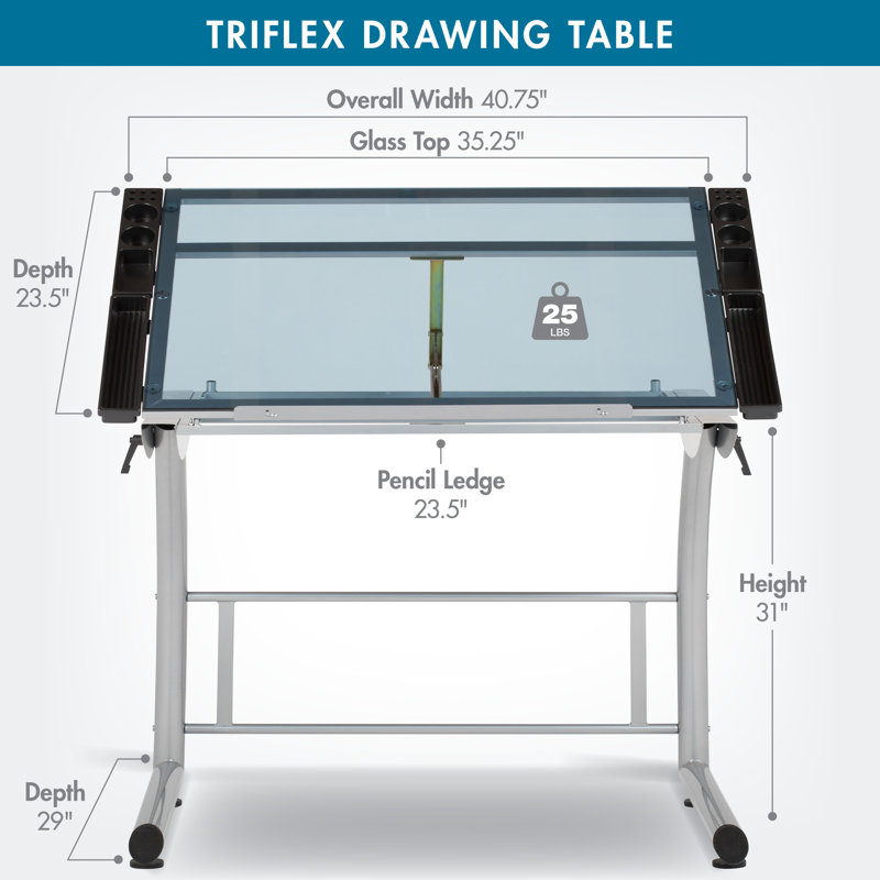 Cournoyer Glass Top Drafting Table, Blue