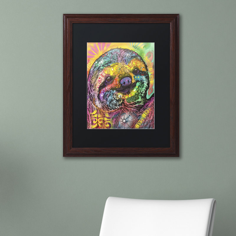 « sloth », impression, Noir, H 20 po x l 16 po x P 0,5 po, Encadrement grain de bois