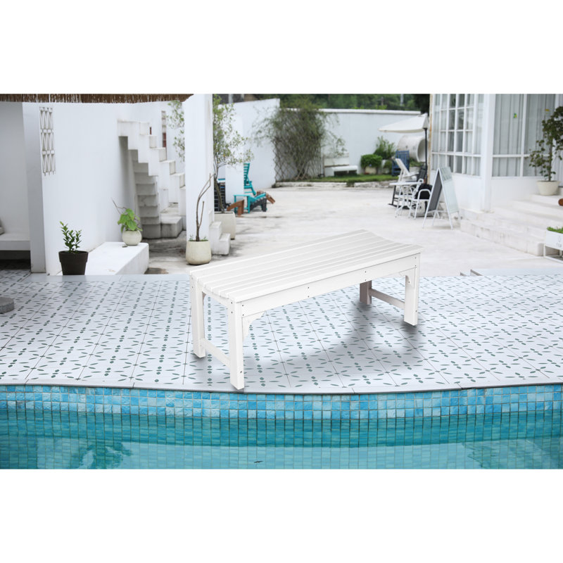Backless Bench With Wood-Like Surface For Garden - All Weather, Protected, White, 500Lbs Capacity, Materials, Simple Install Any Outdoor Setting Patio Design Weather Resistance, Assembly Process