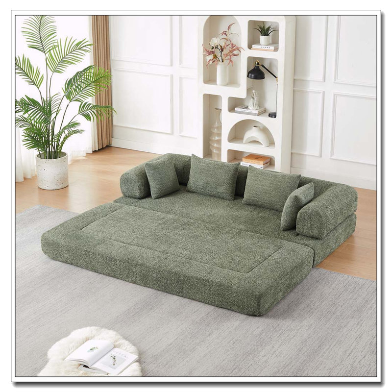 Canapé-lit convertible de 78,9 pouces avec design modulaire et tissu chenille, Chenille verte