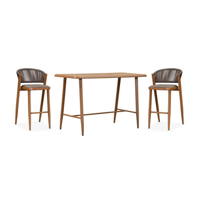 Ensemble de salle à manger à hauteur de bar rectangulaire en aluminium thermolaqué 59 po pour 2 personnes Ritva