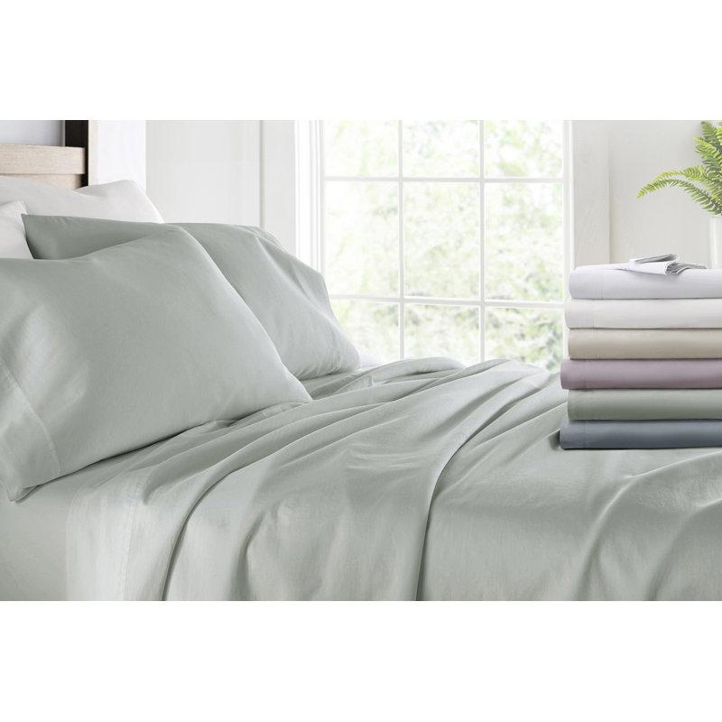 California King Green Mist Cotton Sheet Set with Pillowcases