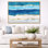 Art mural vague tropicale, toile océan or bleu, ondulations de plage tropicales or bleu