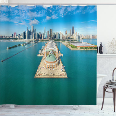 Ambesonne Chicago Skyline Shower Curtain Navy Pier City Multicolor -  sc_60447