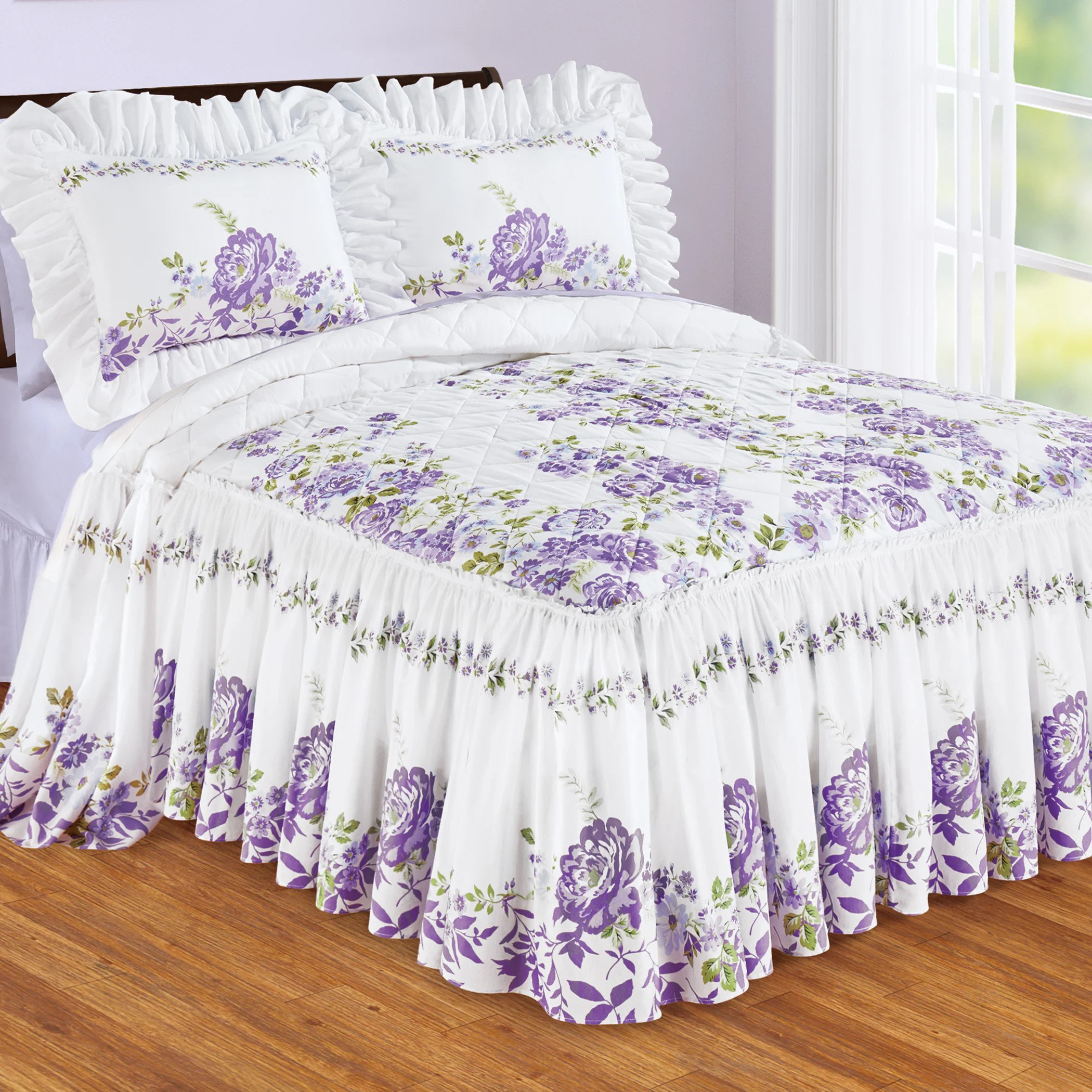 Winston Brands Lavender Floral Garden Ruffle Skirt Bedspread | Wayfair