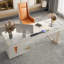 Bureau d'écriture avec tiroirs blanc + orange + or fritté rectangulaire + bois manufacturé + acier inoxydable-1588978412