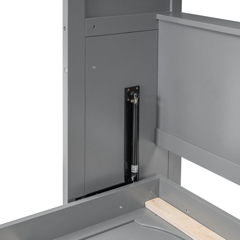 Lit double gris avec tablette supplémentaire. Optimisez votre décor. Fabriqué et contreplaqué. Assure une configuration confortable des lattes de matelas flexibles. S'adapte facilement jusqu'à 6 po. Outils d'assemblage fournis
