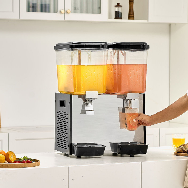 Distributeur de boissons commercial, distributeur de jus à 2 réservoirs 18 L / 19 pte par réservoir, distributeur de boissons glacées en acier inoxydable de 370 W avec température de refroidissement de 45 ° F à 54 ° F