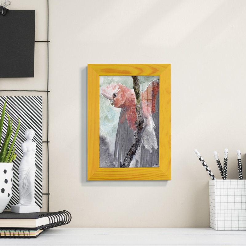 Tropic Parrot II encadré sur papier, H 6 po x l 4 po x P 1 po, Cadre jaune