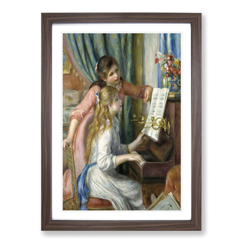 Two Young Girls at the Piano by Pierre-Auguste Renoir - Picture Frame Painting, 65cm H x 48cm W x 2cm D, Walnut Framed