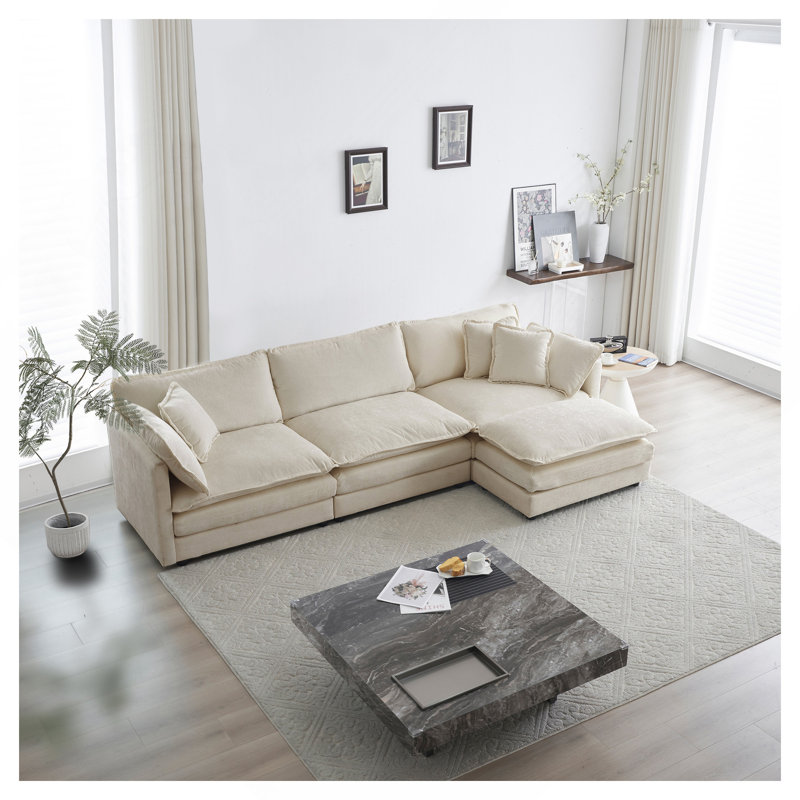 Canapé modulaire surdimensionné en L avec repose-pieds réversible, combinaison libre Free Comfy Upholstery, Beige