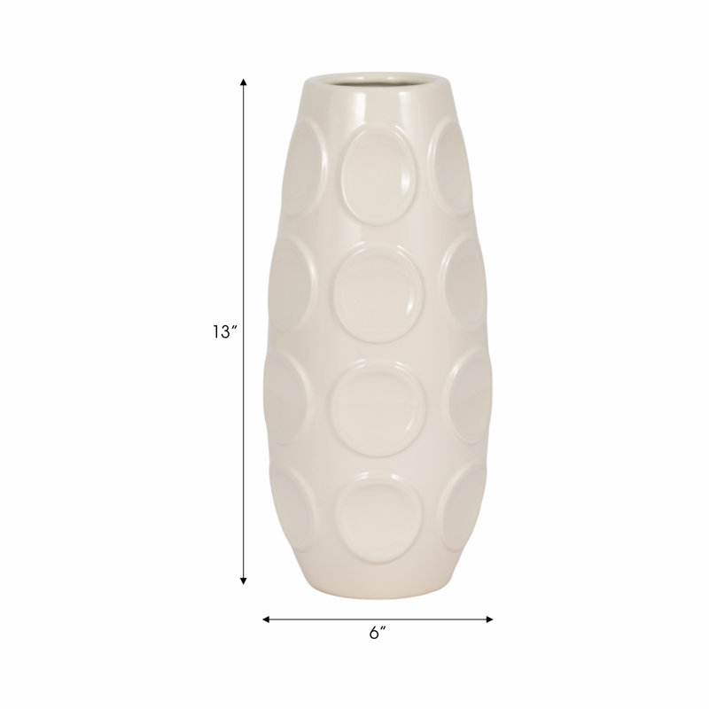 Jesston Bold Modern Stoneware Vase with Sculptural Embossed Circle Detailing and Striking Contemporary Profile for Eye-Catching Decorative Accent in Stylish Interiors