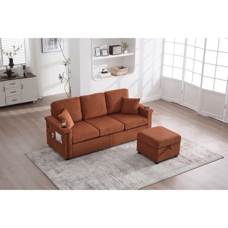 4 meubles en forme de L orange en velours côtelé avec rangement escamotable, coussins amovibles, de charge et à haute résilience 4 compartiments de rangement modulaires, ports, porte-gobelets, éclairage d'accoudoirs pour espaces de vie