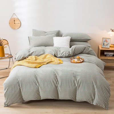 Modern Farmhouse Gingham Plaid Checkered 3-Piece Comforter Set