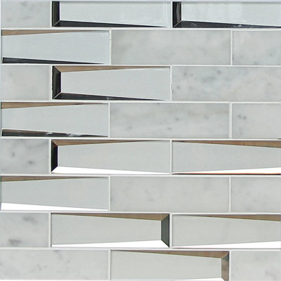 Carreau de mosaïque murale en verre et en marbre Carrara 3D 12 po x 12 po (1 pied carré)