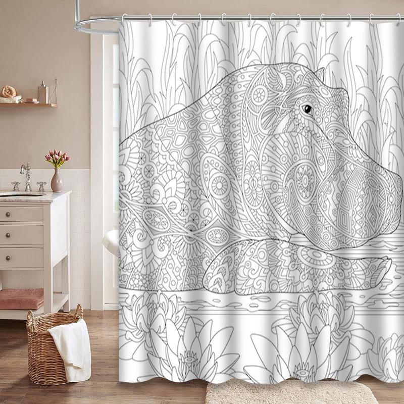 Rideau de douche avec 12 crochets Hippo, L 72 po x l 84 po