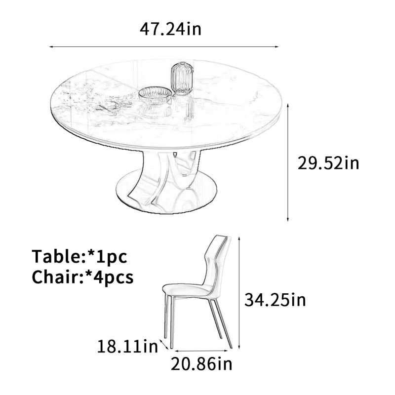 Table de salle à manger ronde avec des dalles de roche, H 29,52 po x L 47,24 po x l 47,24 po