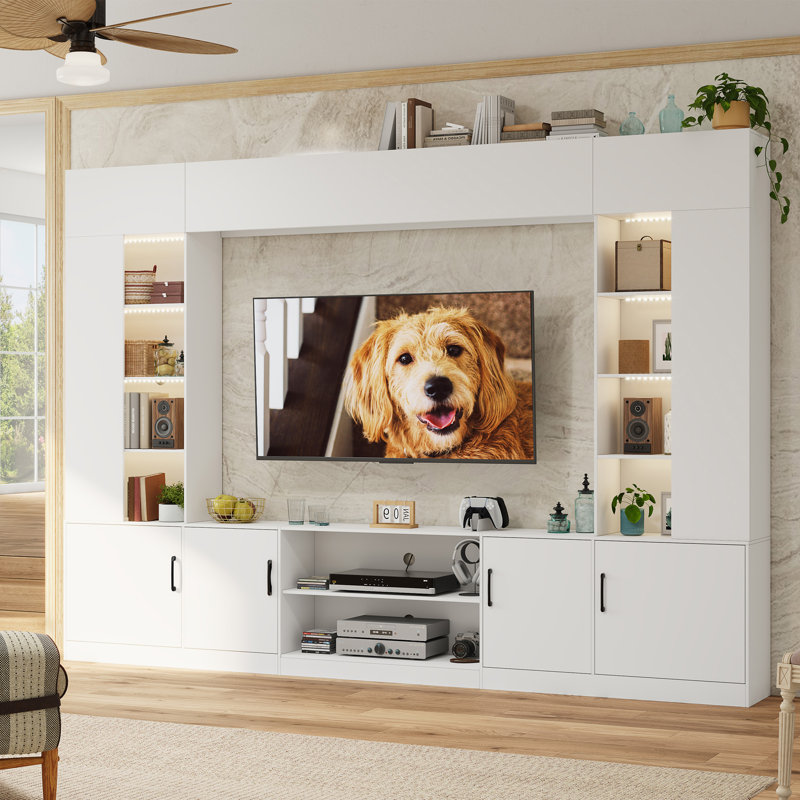 Meuble télé 112 po avec lumières DEL, Blanc