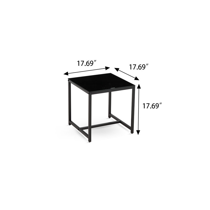 Table d'appoint moderne avec structure en métal noir, table de bout compacte pour le salon, la chambre à coucher et les petits espaces