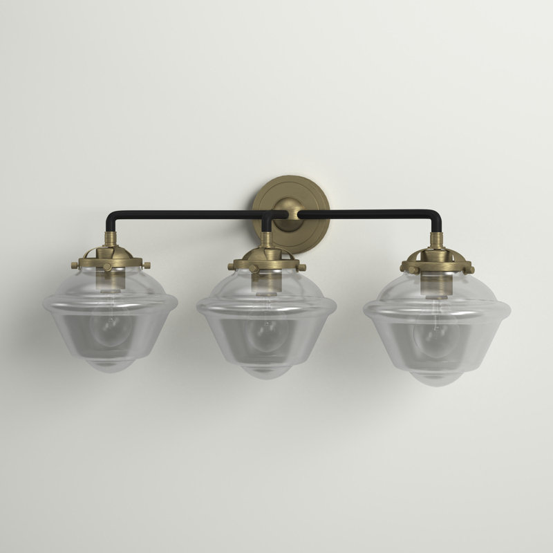 Éclairage pour salle de bain 3 lumières Baptiste, Incandescent, Transparent, Laiton antique noir