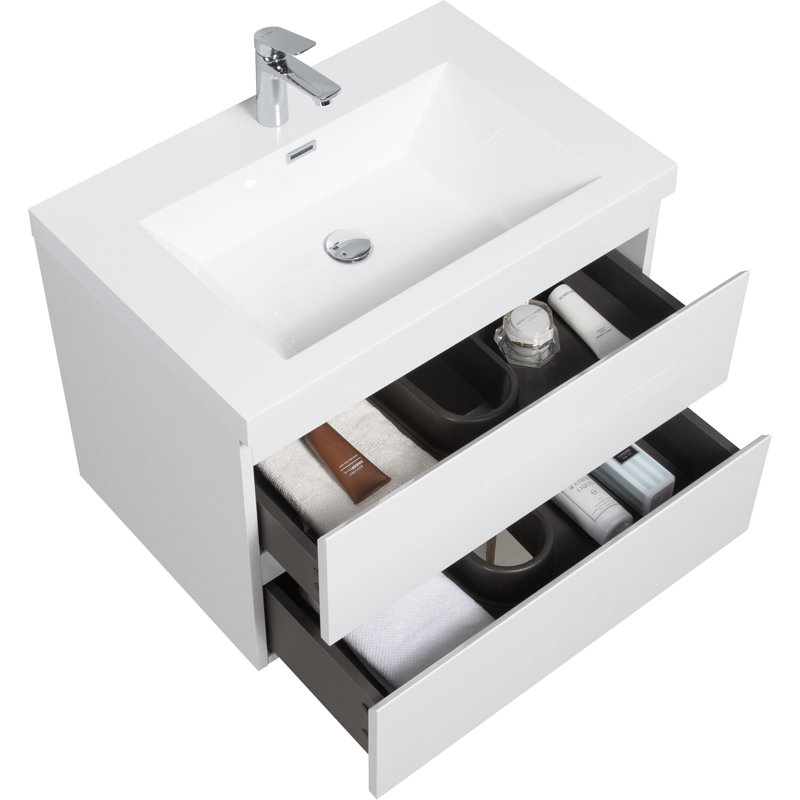 Meuble-lavabo flottant avec lavabo, meuble-lavabo mural moderne avec lavabo en résine et tiroirs à fermeture en douceur, 30"