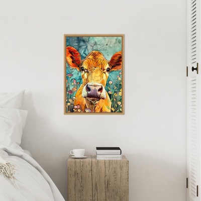 Cow in Flowers by Ilora Framed Canvas Wall Art Print