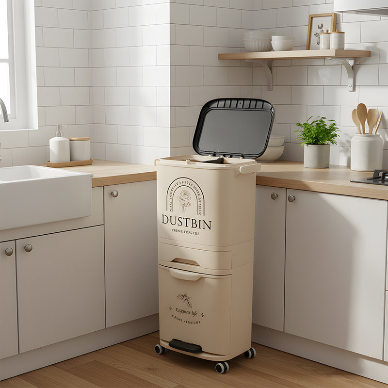 PP Manual Lift Waste Bin - 4L, Cream