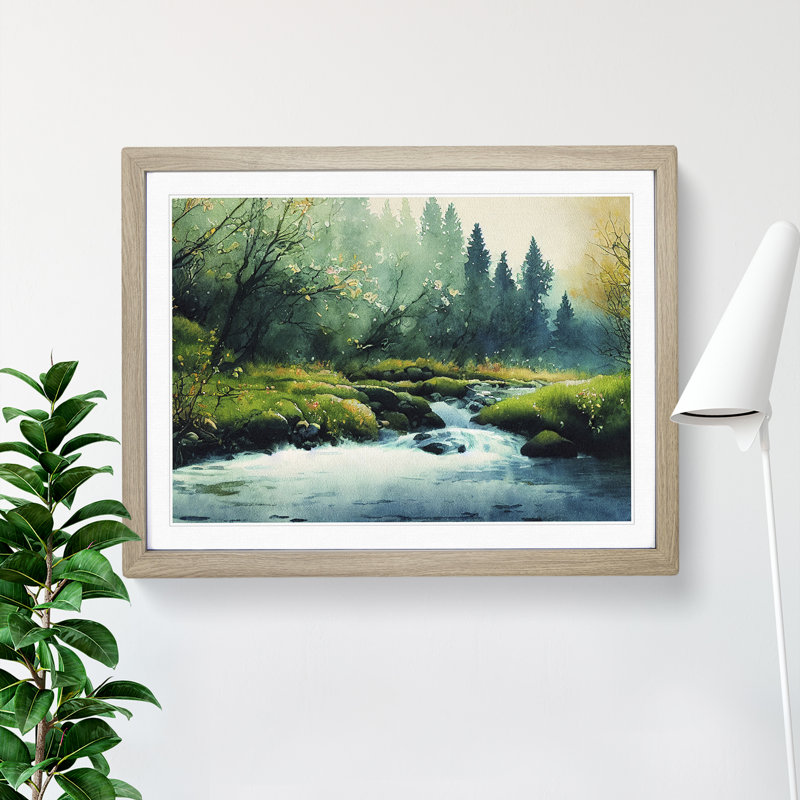 Summer Forest Stream Vol.4 1 Piece Single Picture Frame Painting, 46cm H x 64cm W x 2cm D, Oak Framed
