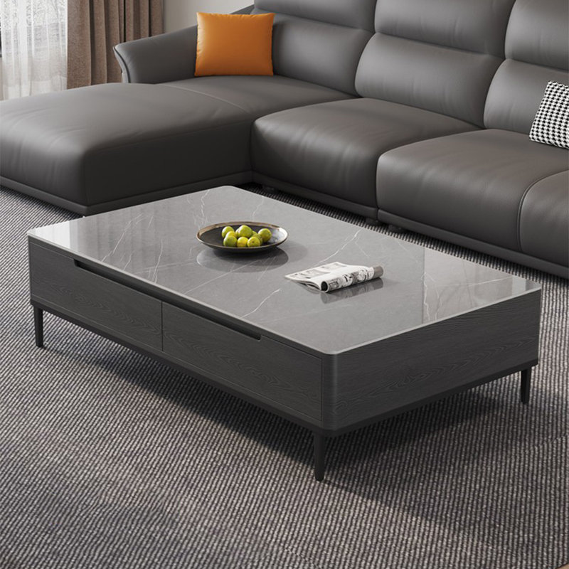 Modern rectangular rock plate coffee table, 16.5" H x 47.2" L x 23.6" W