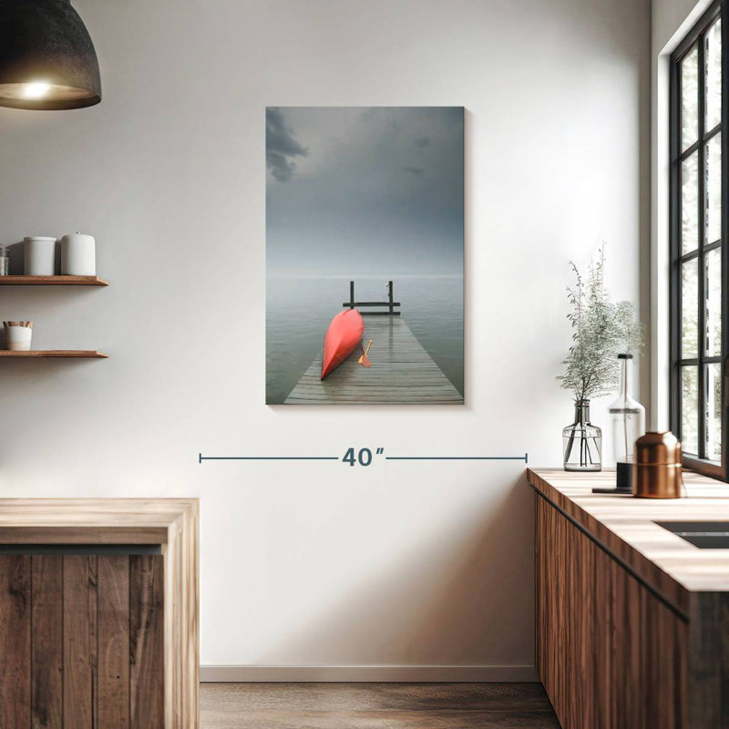 Alvord Red Canoe On Hazy Dock, 36" H x 24" W