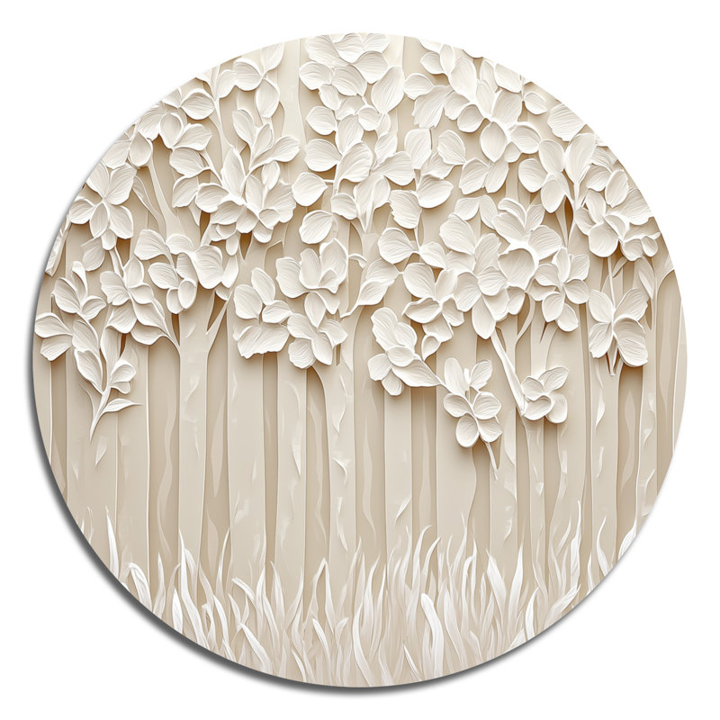 Paysage de forêt beige - décoration murale ronde nature, forêt et arbres, art mural de salon, H 36 po x l 36 po