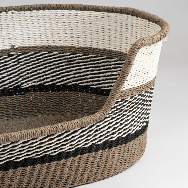 Grey Stripe Woven Pet Bed with mat, Large (41 - 70 lbs), 29cm H x 78cm W x 48cm D