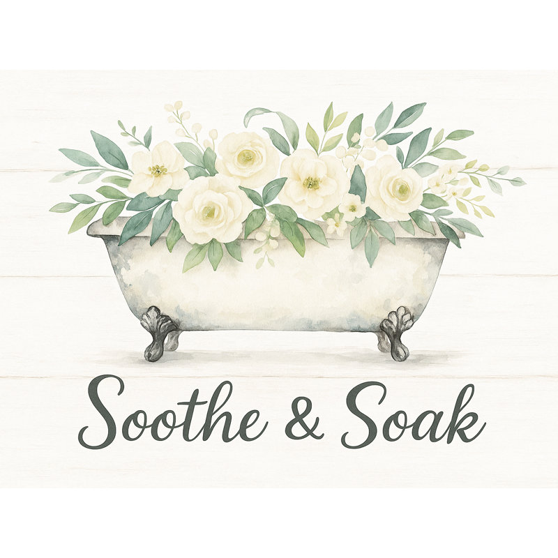 "Soothe & Soak Floral Bathaign", art mural sur toile tendue, H 12 po x l 16 po