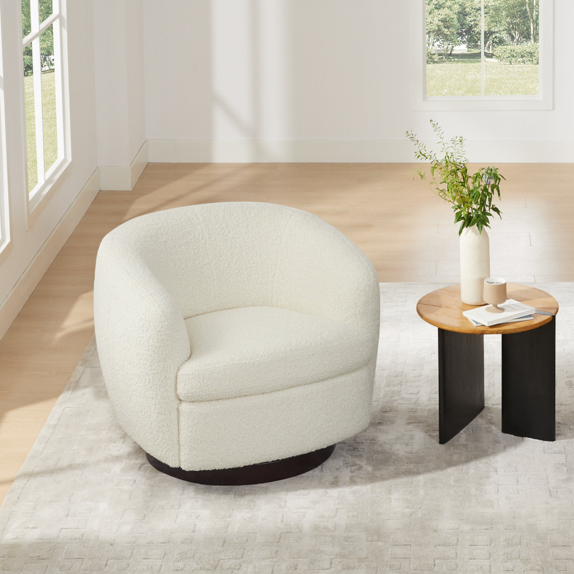 Marcy Upholstered Swivel Barrel Chair, White