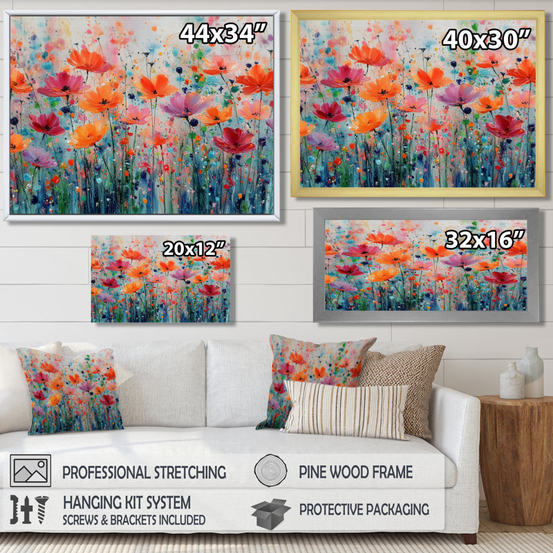 «Vibrant Meadows On Summer Daisies», impression sur toile florale orange, marguerites, H 12 po x l 20 po, Toile tendue