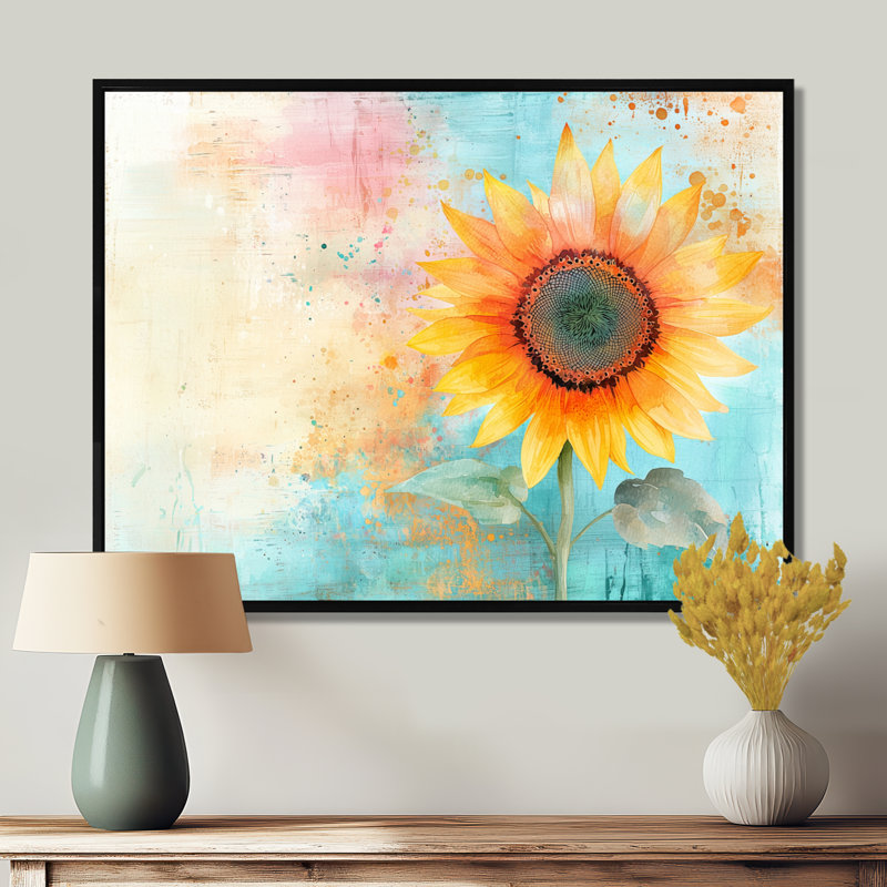 «Vibrant Dream Of A Sunflower - Sunflowers», art mural, H 12 po x l 20 po, Impression dans un cadre flottant sans passe-parto