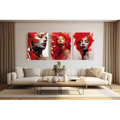 Gold & Red Woman Acrylic Print Wall Art Set