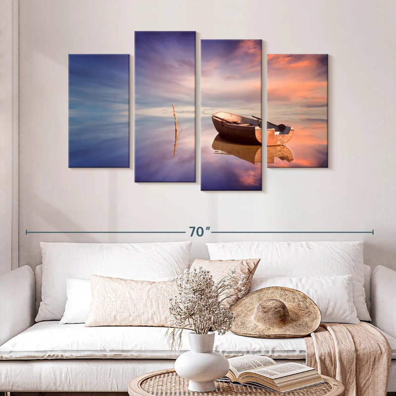 Mehar Boat Sunset Reflection, 32'' H x 52'' W