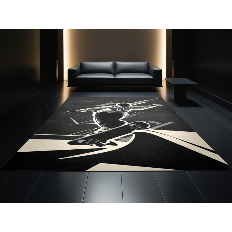 Machine Washable Bracondale Street Skater Grind Modern Geometric Rug in Gray – Black Binding, 2x4
