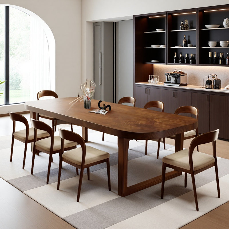 Solid wood rectangular dining table and chairs set, dining room upholstered dining chairs, 29.53"H x 86.61"L x 35.43"W