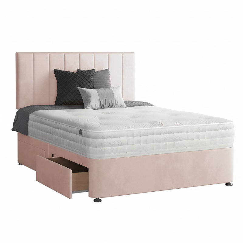 Ohioville Divan Bed Base, Pink, Single (3'), 2 Left Drawers