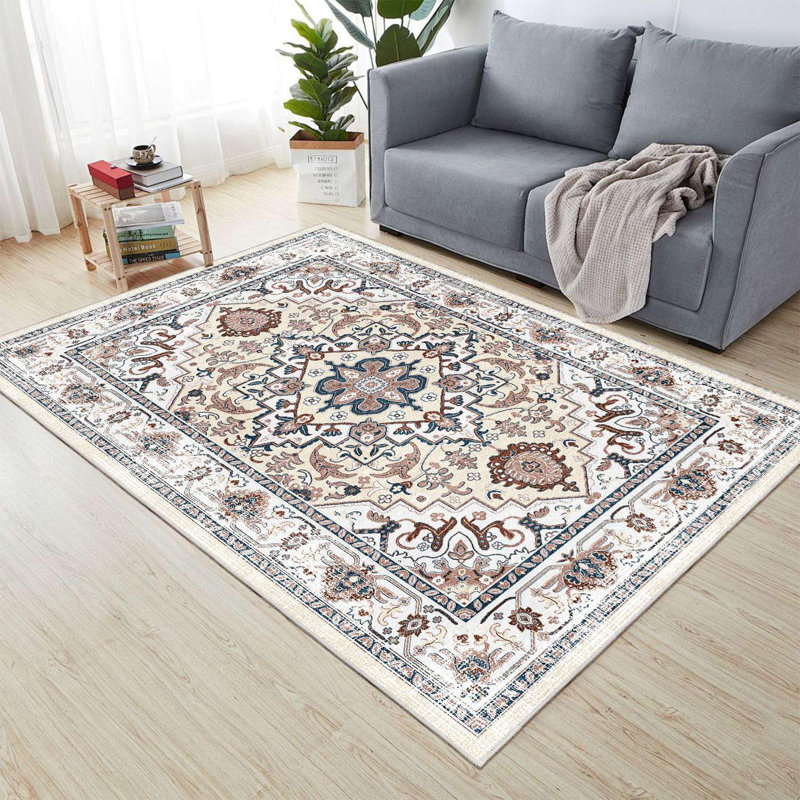 Tapis lavable antidérapant rétro Bohemian, Rectangle 5 pi x 7 pi