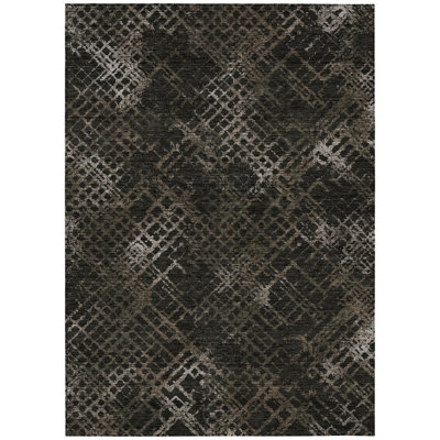 Tapis intérieur / extérieur géométrique lavable brun et chocolat 5 pi x 8 pi