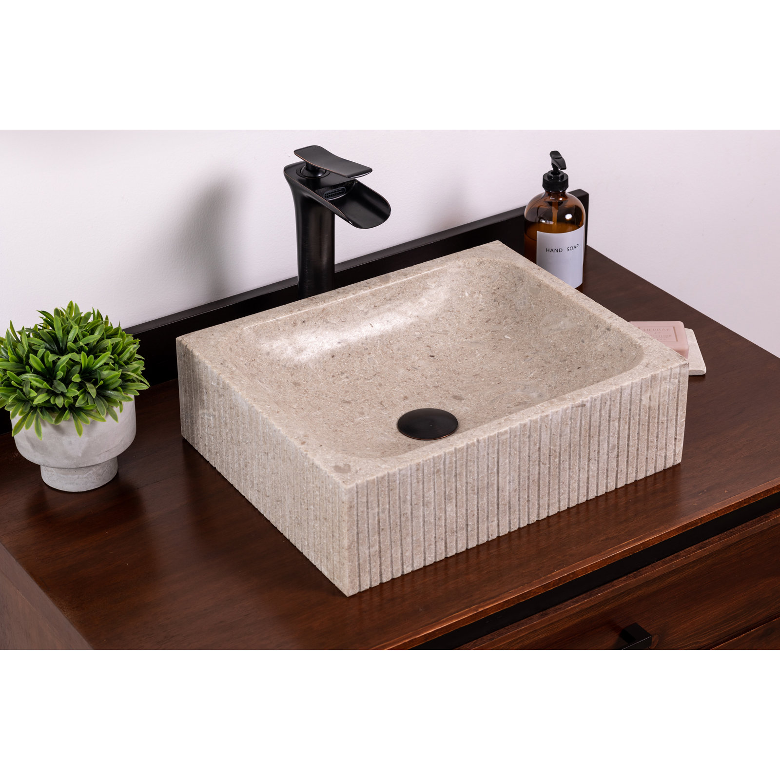 Rectangular Fluted Marble Vessel Sink