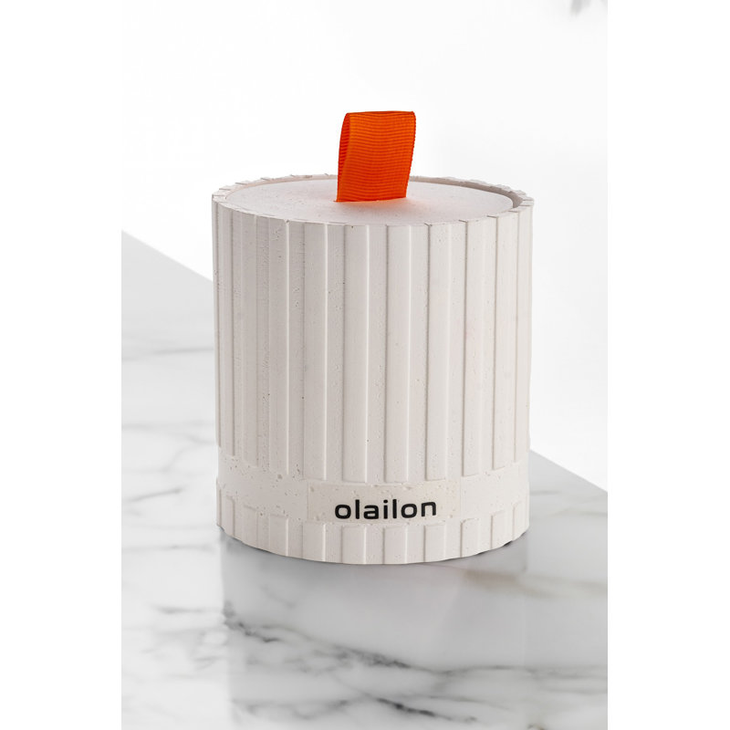 Elegant Amber Scented Candle in Concrete Holder, 3.1 x 3.4 inches | Eco-Friendly Paraffin & Soy Blend Wax, White Color | Perfect for Home Décor, Relaxation, and Gift-Giving | Stylish Ribbon Design