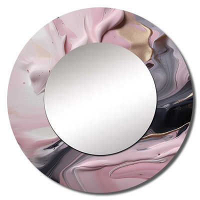 Pickar Solid Marble Paint Artwork V - Marble Mirror, Pink Round Decorative Wall Mirror, Printed Metal Art