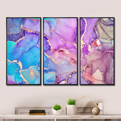 " Purple And Blue Liquid Art VI " 3 - Pieces